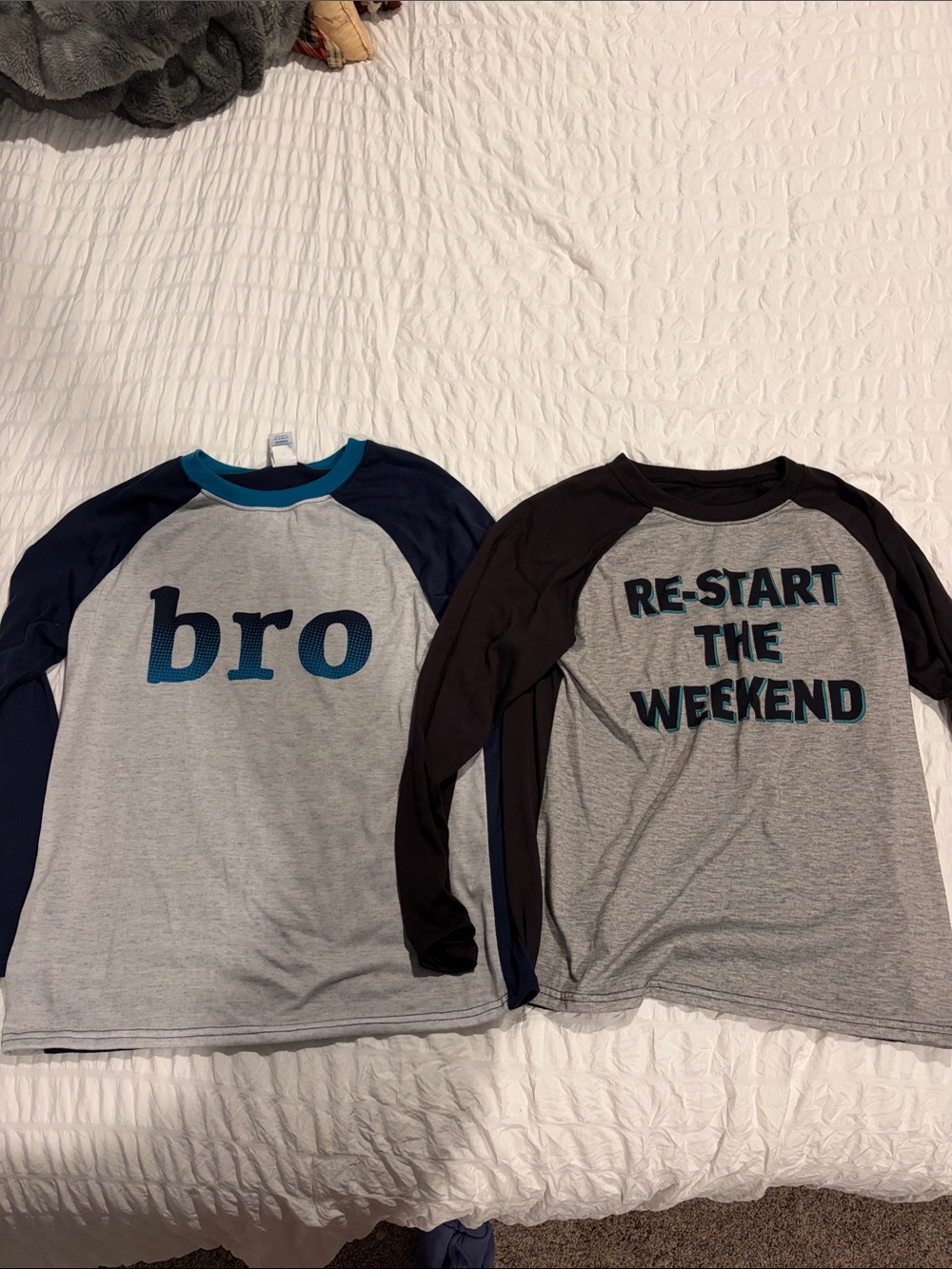2 Piece Kids Navy & Gray Raglan Pajama Top with Teal Accent - Unbranded